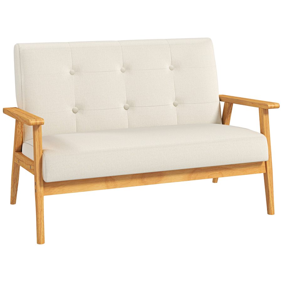 HOMCOM 3-Sitzer-Sofa 115 cm, skandinavisches Sofa mit geknöpfter Rückenlehne, gepolsterter Sitz und Armlehnen, Füße aus Hevea-Holz, für Wohnzimmer, Schlafzimmer, kleine Räume, beige   Aosom von HOMCOM