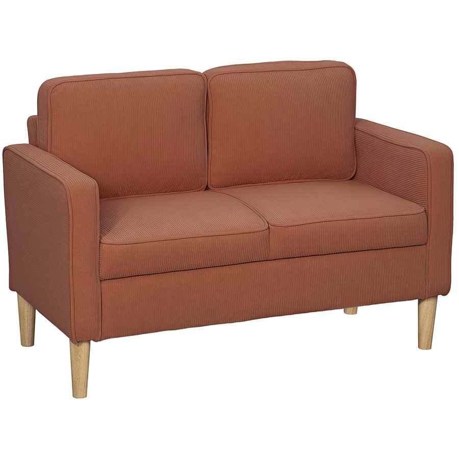 HOMCOM Sofa 2 Sitzer klein Couch mit Armlehne, Stauraum, modern Polstersofa mit Cordoptik, Holzbeine, Kissen, Loungesofa für Wohnzimmer, Schlafzimmer, 117 x 63 x 79 cm, Rosa   Aosom von HOMCOM