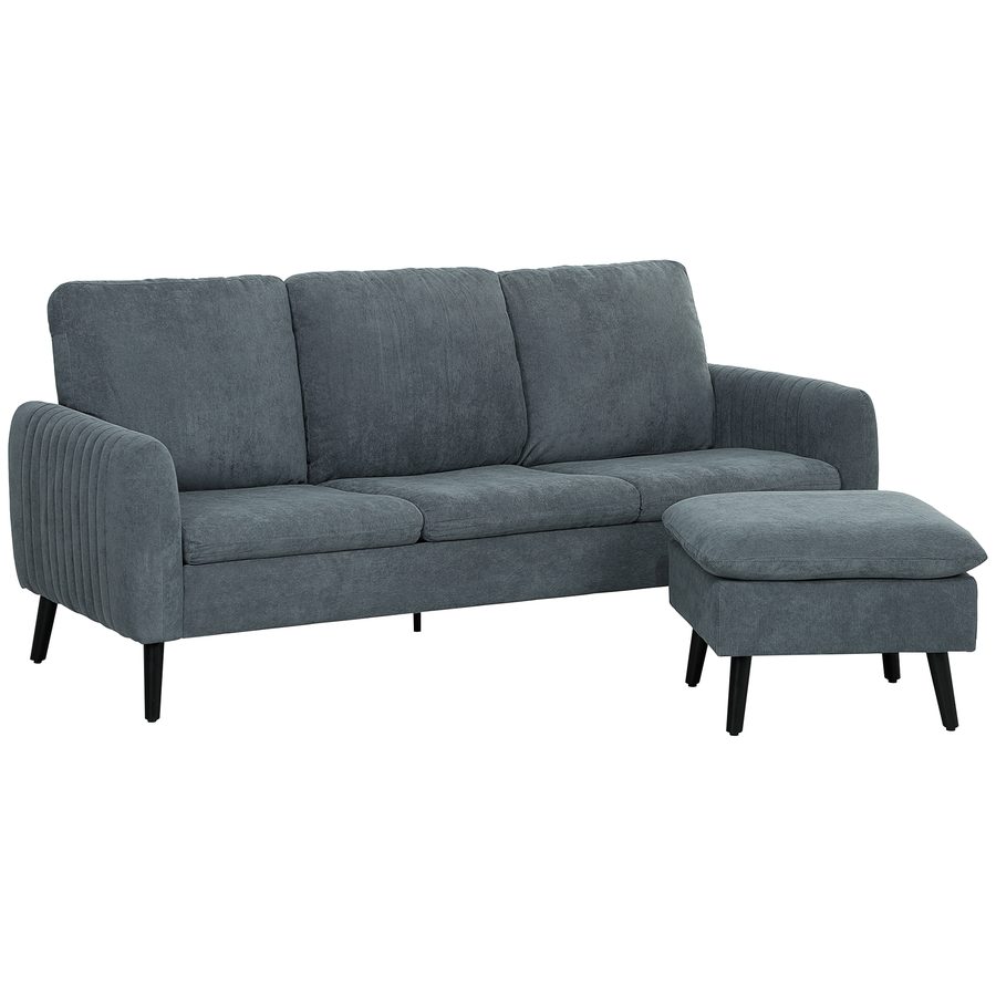 HOMCOM Ecksofa mit Schlaffunktion Sofa mit Fußhocker, 3 Wurfkissen, Eckcouch L-Form Couch für Wohnzimmer, Schlafzimmer 196 x 140 x 88 cm Grau   Aosom von HOMCOM
