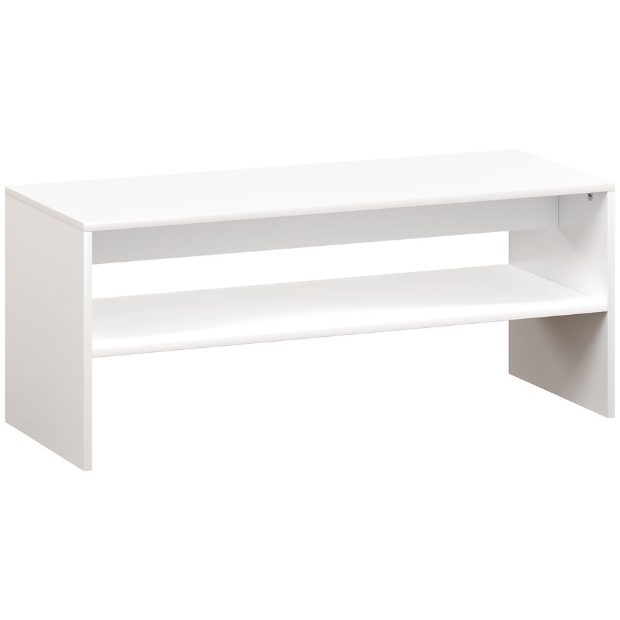 HOMCOM Moderner Couchtisch mit 2 Ebenen und rutschfesten Füßen, Spanplatte, 100x40x41,5 cm, Weiß   Aosom von HOMCOM