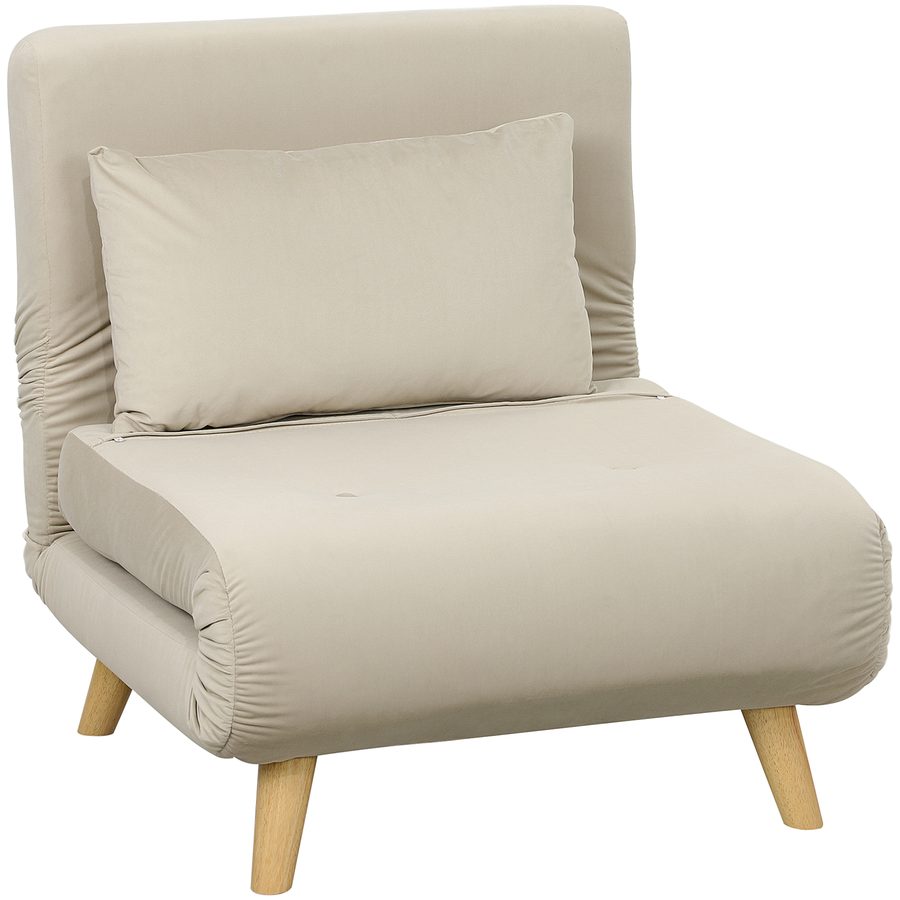 HOMCOM Schlafsessel, Klappsessel mit Bettfunktion, Zierkissen, klappbarer Relaxsessel mit Verstellbarer Rückenlehne in Samtoptik, für Wohnzimmer, Beige   Aosom von HOMCOM