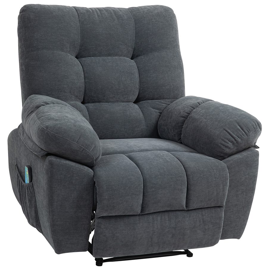 HOMCOM Elektrisch Relaxsessel Massagesessel Fernsehsessel mit Liegefunktion Vibration, Heizung, 8 Modi, Wandnahen Design, Fußteil, Seitentasche TV Sessel für Wohnzimmer, Dunkelgrau   Aosom von HOMCOM
