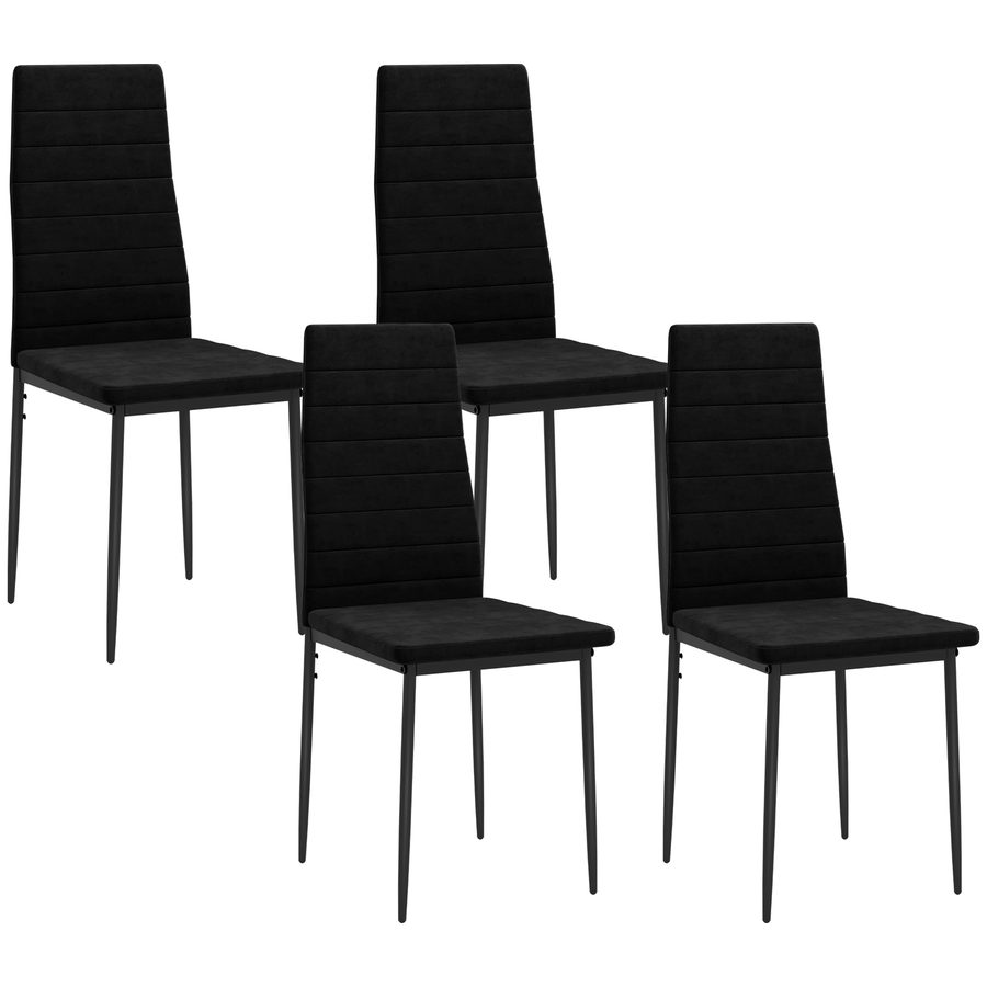 HOMCOM Esszimmerstühle 4er-Set Küchenstuhl mit Rückenlehne, Samtoptik, Armlose Stühle, Polsterstuhl mit Metallbeine, Sessel für Esszimmer, Wohnzimmer, Schwarz   Aosom von HOMCOM