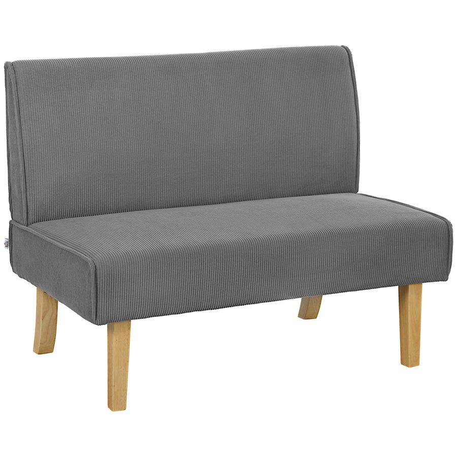 HOMCOM 2 Sitzer Sofa, Couch mit Cord-Optik, Holzbeine, Gepolsterter Polstersofa, Doppelsofa für Schlafzimmer, Wohnzimmer, 110 x 62 x 85 cm, Grau   Aosom von HOMCOM