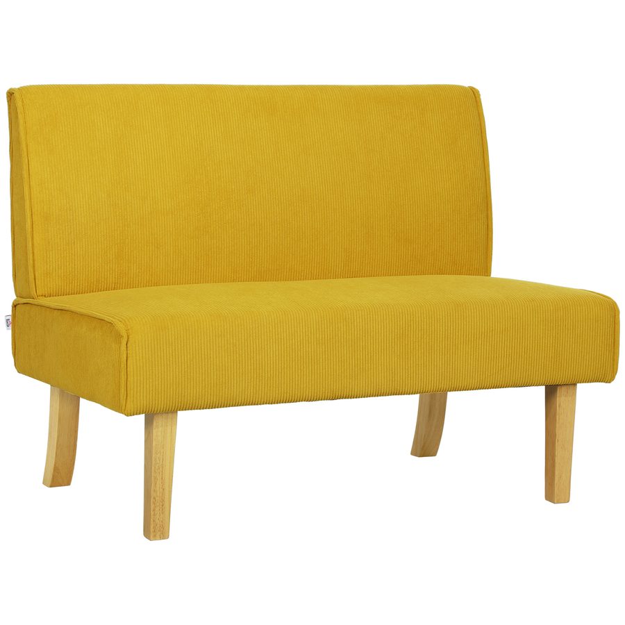 HOMCOM 2 Sitzer Sofa, Couch mit Cord-Optik, Holzbeine, Gepolsterter Polstersofa, Doppelsofa für Schlafzimmer, Wohnzimmer, 110 x 62 x 85 cm, Gelb   Aosom von HOMCOM