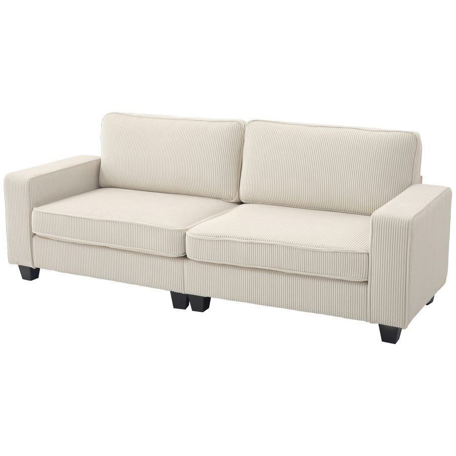 HOMCOM 3-Sitzer Sofa, Couch mit Armlehnen, Rückenkissen, Wohnzimmersofa mit  Cordbezug, Federkern, Polstersofa für Wohnzimmer, Schlafzimmer 227 x 84 x 87 cm, Cremeweiß   Aosom von HOMCOM