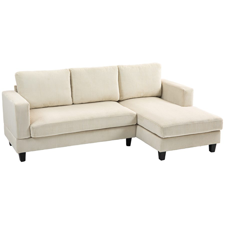 HOMCOM Ecksofa aus Rippvelours mit 3-Sitzer Sofa und Ottomane, dick gepolstertes Federkissen, Breite 214 cm, modernes Design, Belastbarkeit bis 400 Kg, für Wohnzimmer, Wohnung, Beige   Aosom von HOMCOM