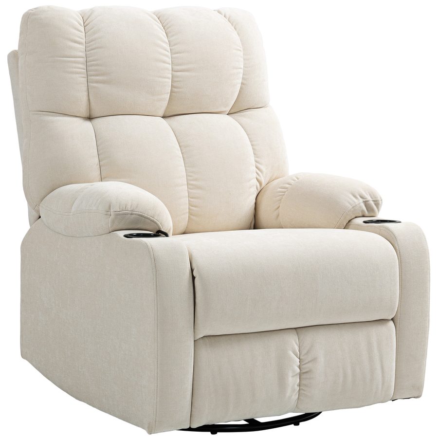 HOMCOM Relaxsessel Fernsehsessel mit Liegefunktion, Schaukelfunktion, Drehbar TV-Sessel mit Fußstütze, Taschenfederkern und Becherhalter, für Wohnzimmer, Beige   Aosom von HOMCOM