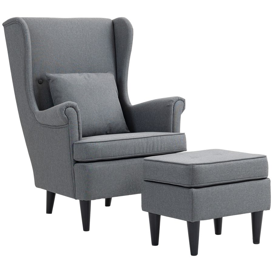 HOMCOM Ohrensessel mit Hocker Sessel mit Leinenoptik, Lendenkissen, Loungesessel Modern Relaxsessel mit Armlehne für Wohnzimmer Grau   Aosom von HOMCOM