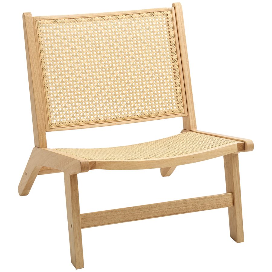 HOMCOM Sessel Relaxsessel ohne Armlehne, Stuhl mit Rattan-Rückenlehne, Holzrahmen, Lesesessel für Wohnzimmer Schlafzimmer Naturholz   Aosom von HOMCOM