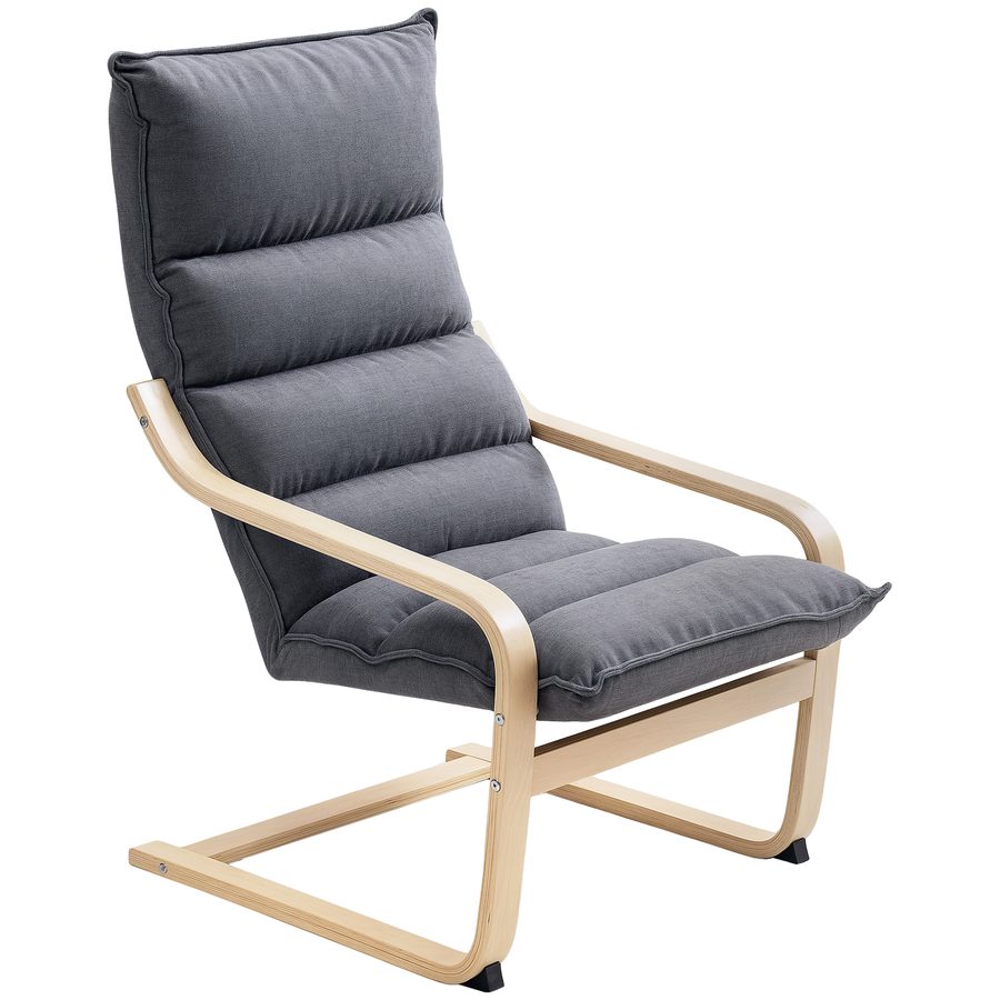 HOMCOM Moderner Schaukelstuhl mit Holzarmlehnen, Gepolsterter Sessel für Wohnzimmer und Schlafzimmer mit Dickem Samt-Kissen, 67x83x105 cm, Grau   Aosom von HOMCOM