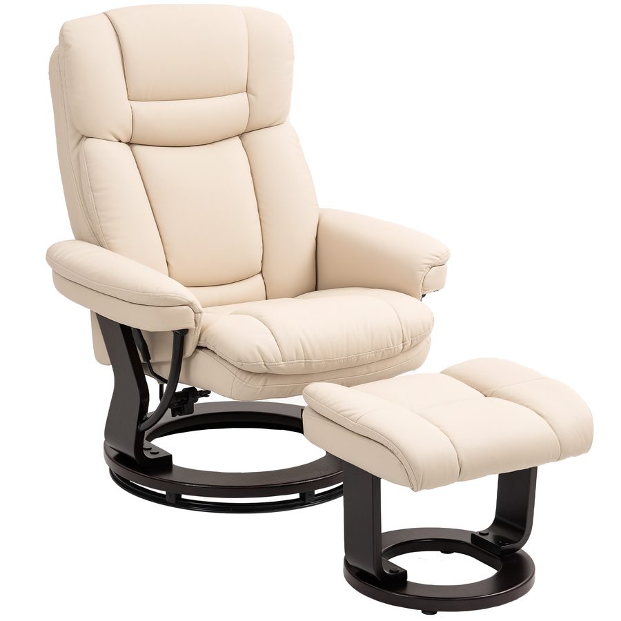 HOMCOM Relaxsessel mit Hocker, 360°drehbarer Fernsehsessel mit Liegefunktion, TV-Sessel mit Taschenfeder für Wohnzimmer, Kunstleder, Cremeweiß   Aosom von HOMCOM
