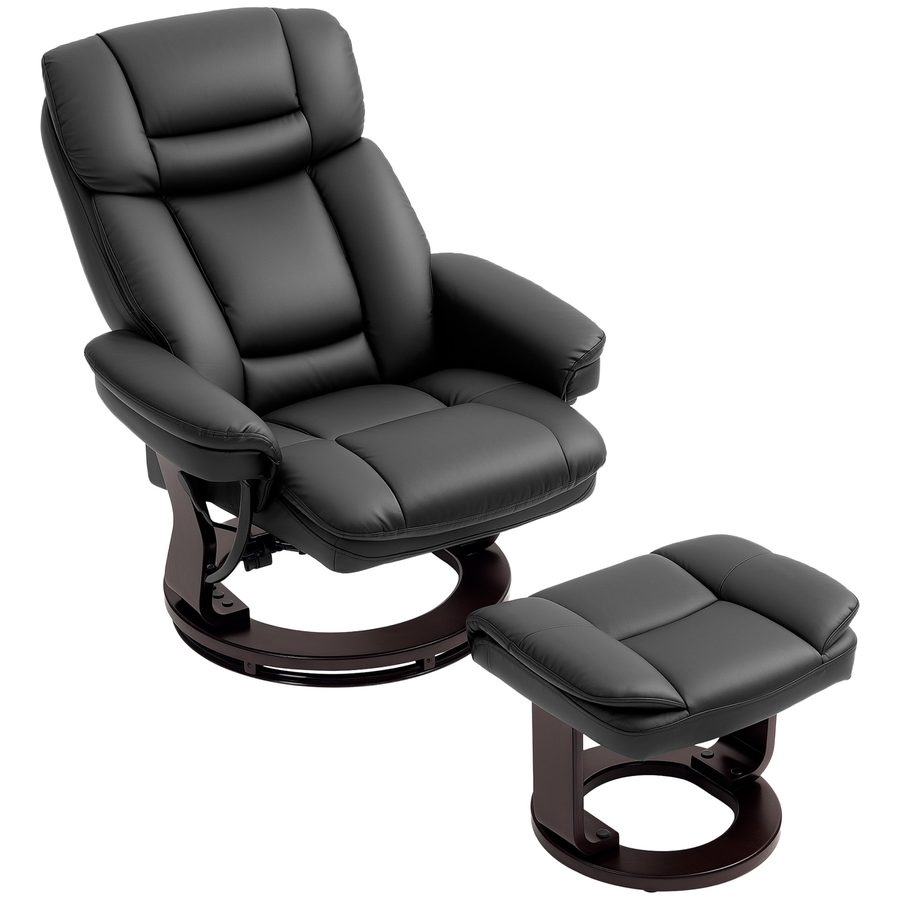 HOMCOM Relaxsessel mit Hocker, 360°drehbarer Fernsehsessel mit Liegefunktion, TV-Sessel mit Taschenfeder für Wohnzimmer, Kunstleder, Schwarz   Aosom von HOMCOM