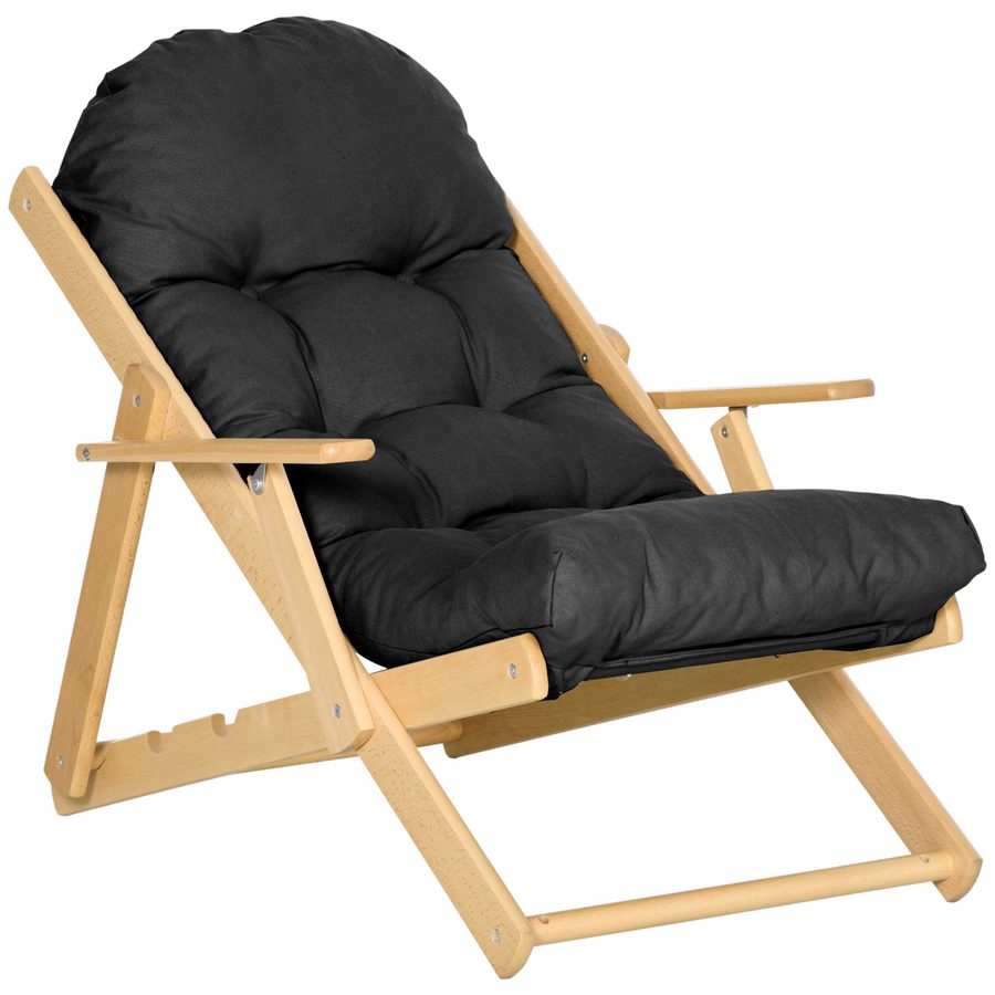 HOMCOM Fauteuil Sessel für Salon Klappbar und verstellbar aus Holz Bequemer Relaxsessel mit dick gepolstertem Steppkissen - 71 x 89 x 96 cm schwarz   Aosom von HOMCOM