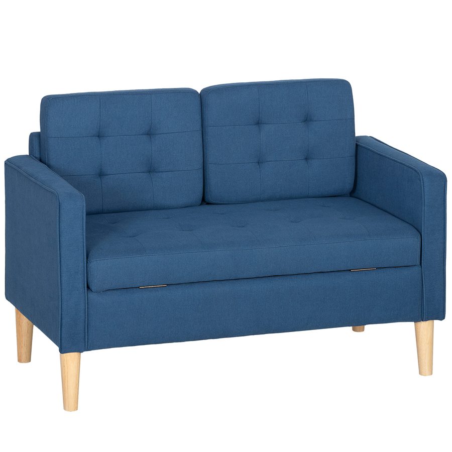HOMCOM 2 Sitzer Sofa, Couch mit Stauraum, Holzbeine, Gepolsterter Polstersofa mit Samtoptik für Wohnzimmer, Schlafzimmer, 117x 62 x 78 cm, Blau   Aosom von HOMCOM