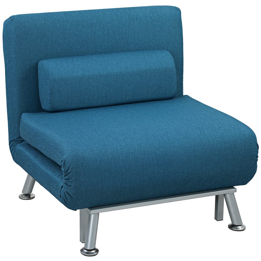 HOMCOM Schlafsessel, Klappsessel mit Bettfunktion, Rückenkissen, klappbarer Relaxsessel in Leinenoptik, Verstellbare Rückenlehne, bis 150 kg belastbar, für Wohnzimmer, Blau   Aosom von HOMCOM
