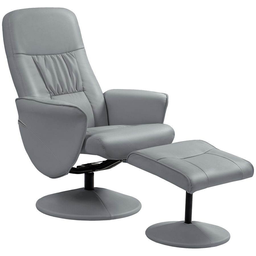 HOMCOM Relaxsessel mit Hocker, Fernsehsessel, TV Sessel mit Liegefunktion, Drehbarer Polstersessel für Wohnzimmer, Schlafzimmer, bis 160 kg, Kunstleder, Hellgrau   Aosom von HOMCOM