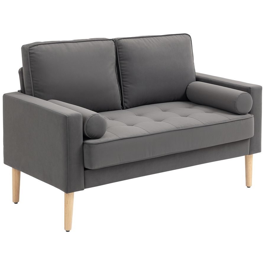 HOMCOM 2-Sitzer-Sofa modernes Samt 127 cm, dicke Federkissen, Kautschukholzbeine, 2 Zierkissen und geknöpfte Sitzfläche, Zweisitzer für Wohnzimmer, Schlafzimmer, kleinen Raum, Grau   Aosom von HOMCOM