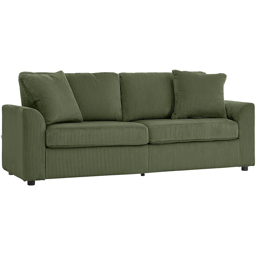HOMCOM 3‑Sitzer‑Sofa aus Cord‑Velours, modernes Wohnzimmersofa 212 cm mit 2 Kissen, Federkern‑Sitz, gepolsterte Armlehnen und Rückenlehne, für Schlafzimmer, Büro, Apartment, Grün   Aosom von HOMCOM