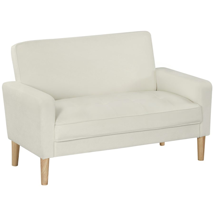 HOMCOM Sofa 2-Sitzer 130 cm Kleine Couch Gepolstert Polstersofa mit Armlehne, Samtoptik, Getuftetes, Modernes Doppelsofa Loungesofa für Wohnzimmer, Schlafzimmer, Kleinen Raum, Cremeweiß   Aosom von HOMCOM