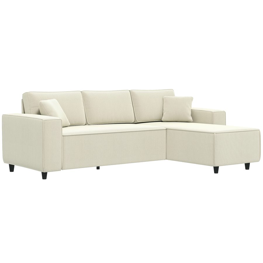 HOMCOM Ecksofa 3-Sitzer Sofa in L-Form Eckcouch mit Umkehrbarer Chaiselongue 2 Kissen Federpolster, Polsterecke aus Cordstoff Wohnlandschaft für Wohnzimmer Schlafzimmer 241x153x83 cm Cremeweiß   Aosom von HOMCOM