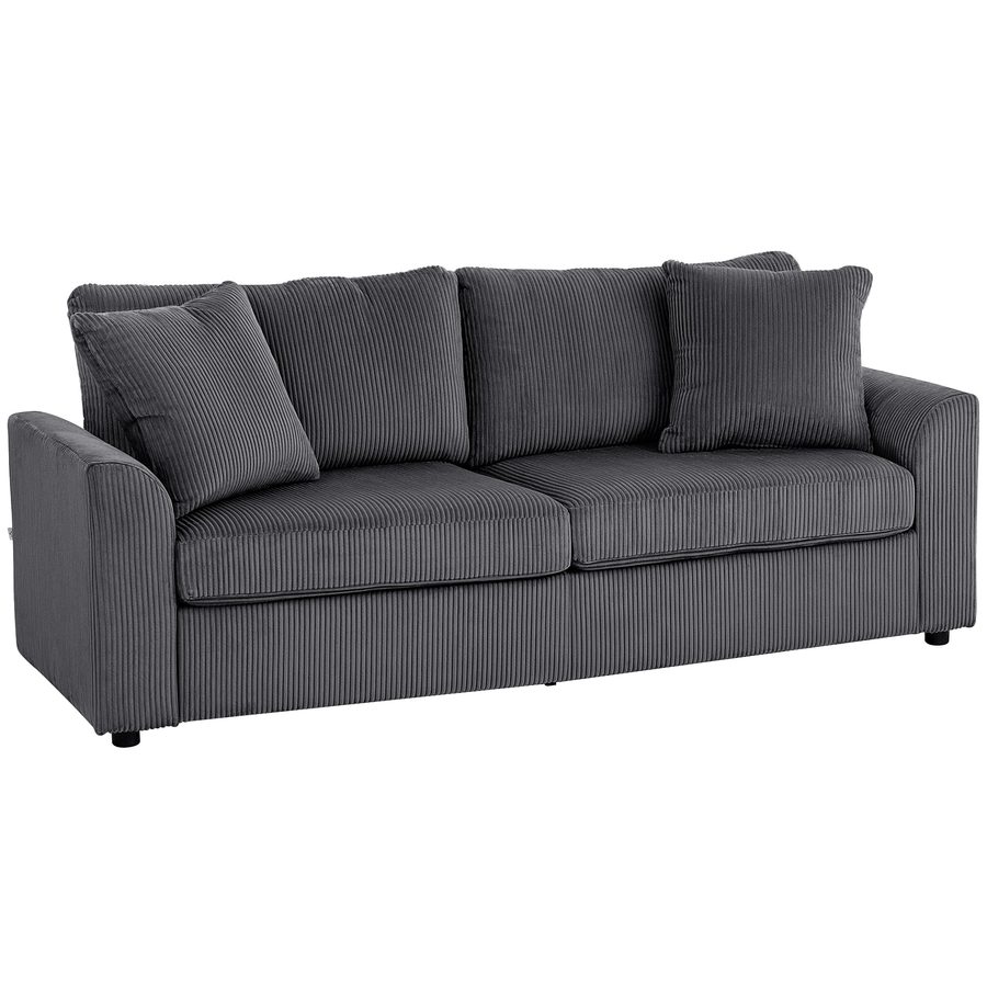 HOMCOM 3-Sitzer-Sofa, Couch mit Armlehnen, Zierkissen, Polstersofa mit Cordbezug, dick gepolstert, Loungesofa, bis 450 kg belastbar, für Wohnzimmer, Schlafzimmer, 212 x 80 x 88 cm, Dunkelgrau   Aosom von HOMCOM