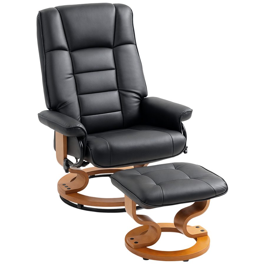 HOMCOM Relaxsessel mit Hocker, 360°drehbarer Fernsehsessel mit Liegefunktion Wohnzimmersessel für Wohnzimmer, Kunstleder, Schwarz   Aosom von HOMCOM