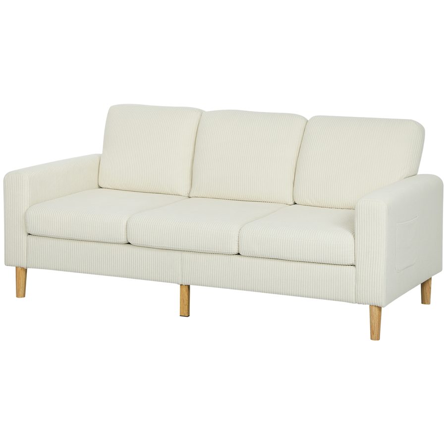 HOMCOM Dreisitzer-Sofa aus Rip-Vorvelvet, 192 cm, modernes Design, Sofa mit Federkissen und gepolsterter Sitzfläche, für Wohnzimmer, Schlafzimmer, Büro, beige   Aosom von HOMCOM