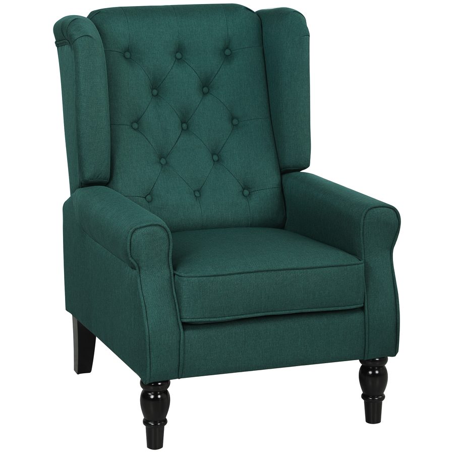 HOMCOM Sessel Ohrensessel mit Armlehnen, Loungesessel mit Kissen, Tufting, hoher Rückenlehne Armlehnensessel mit Holzbeine, Relaxsessel für Wohnzimmer, Schlafzimmer, Dunkelgrün   Aosom von HOMCOM