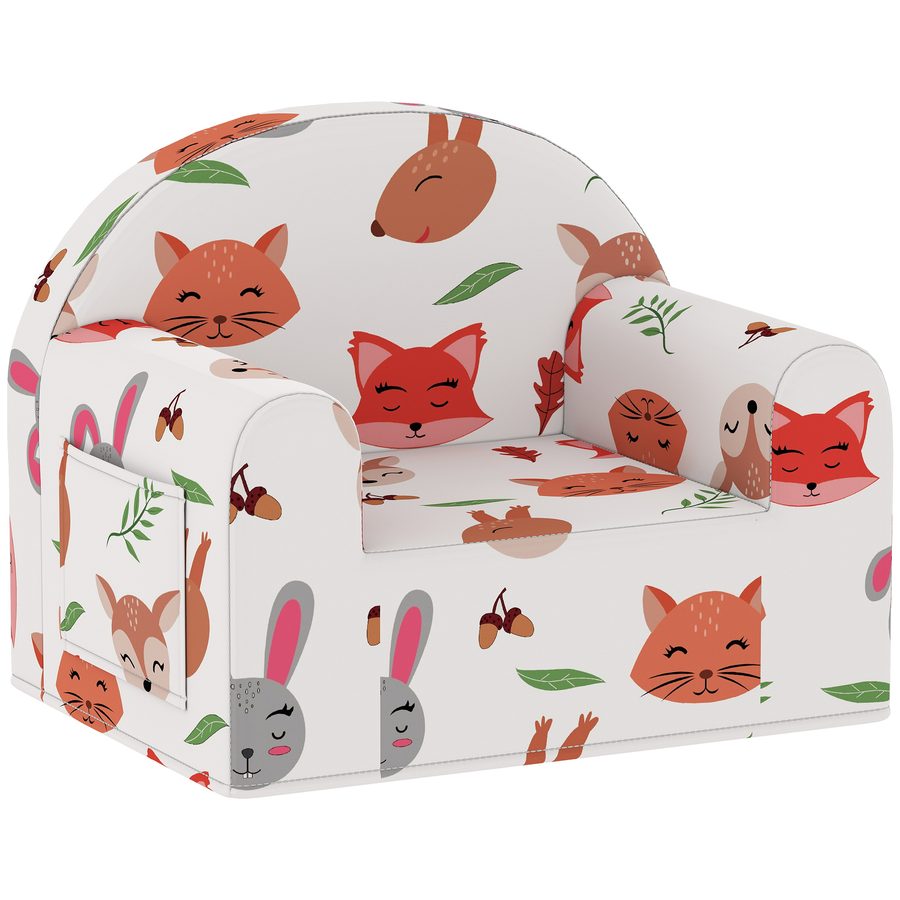 AIYAPLAY Kinder-Sofa mit Fuchsdruck, Kinder-Sofa für 18-36 Monate mit abnehmbarem und waschbarem Bezug, seitlicher Tasche, Armlehnen, Belastung 45 kg, Weiß   Aosom von AIYAPLAY