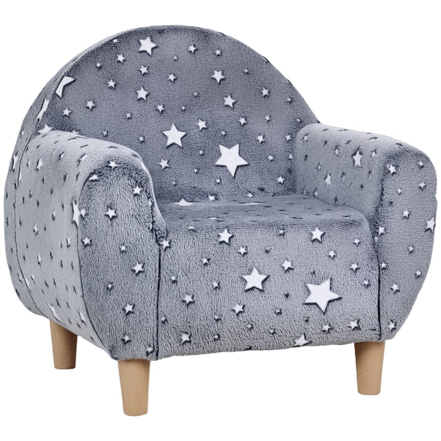 AIYAPLAY Kindersternensofa mit leuchtenden Sternen im Dunkeln Kinder-Sofa von 18-36 Monaten Weicher Samt 45 kg Tragfähigkeit Grau   Aosom von AIYAPLAY