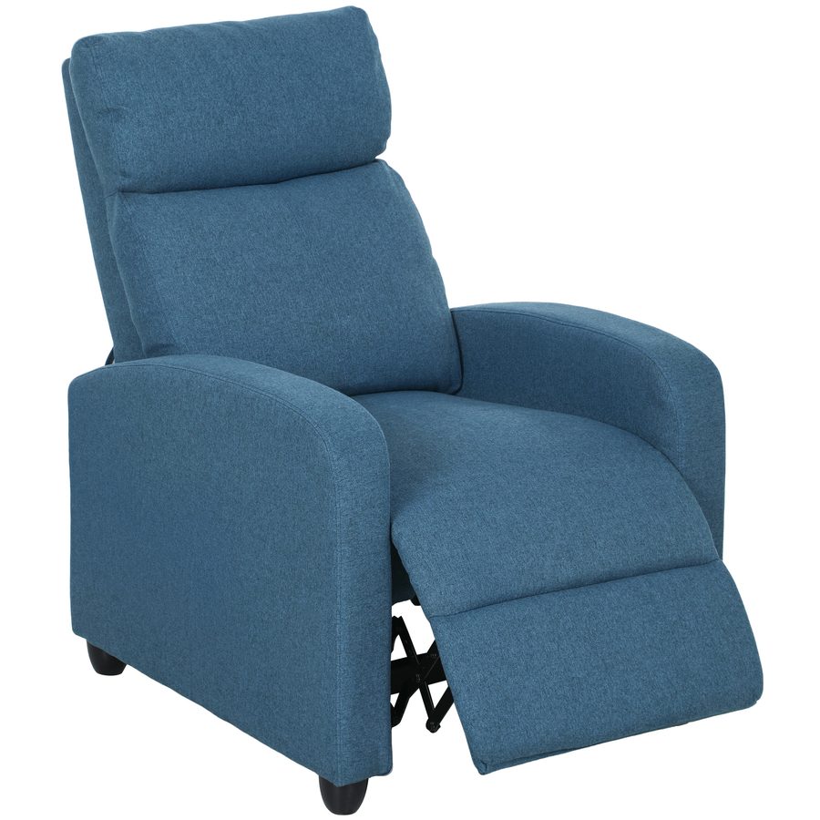 HOMCOM Relaxsessel Manuell verstellbar mit Fußhocker, Gepolsterter Relaxsessel aus Leinenstoff und Stahl für Schlafzimmer, Wohnzimmer und Salon, Blau   Aosom von HOMCOM