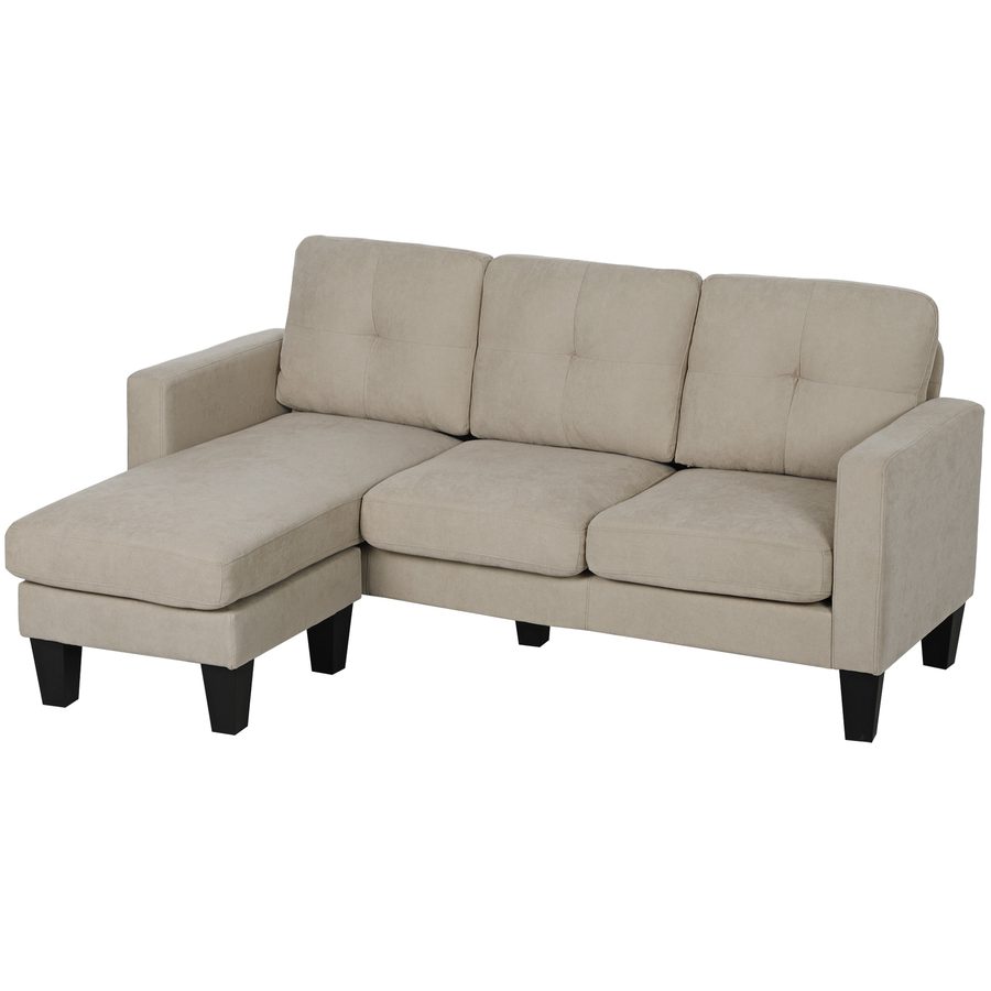 HOMCOM Ecksofa 3-Sitzer Chaiselongue wahlweise links oder rechts, Wohnzimmer, großer Komfort, gepolsterte Rückenlehne, beige   Aosom von HOMCOM