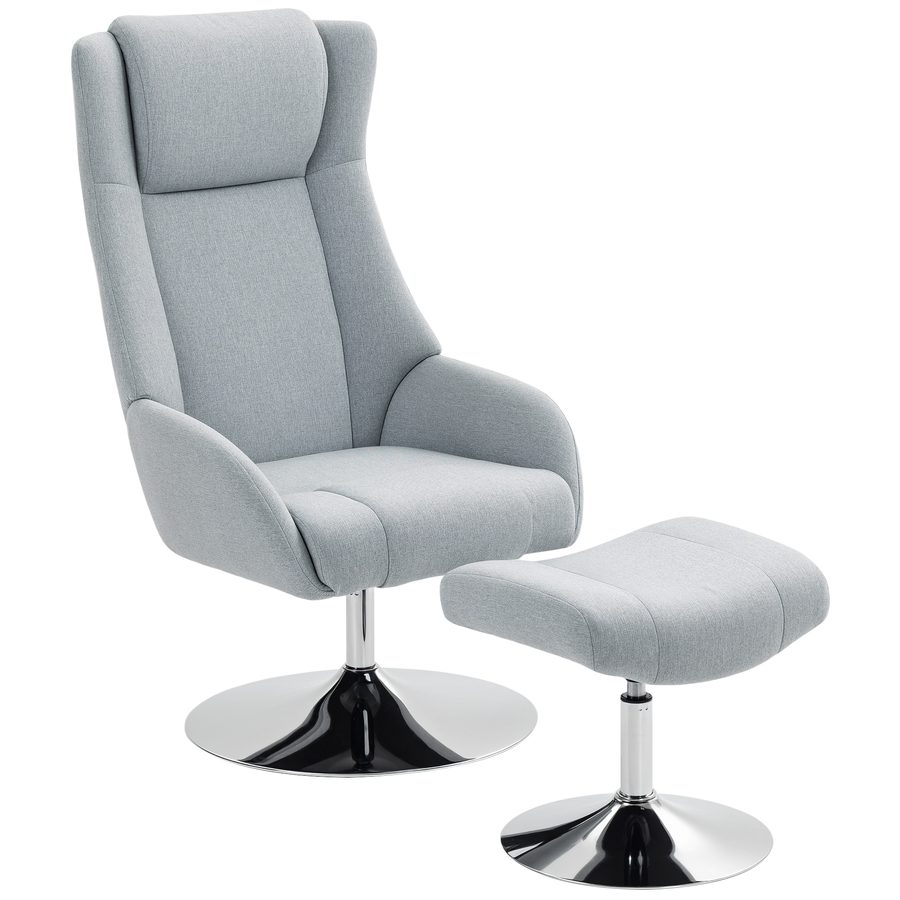 HOMCOM Relaxsessel mit Hocker, 360°drehbarer Fernsehsessel mit hoher Rückenlehne, TV-Sessel mit Samtoptik, Kopfstütze, Metallsockel, Polstersessel für Wohnzimmer, Grau   Aosom von HOMCOM
