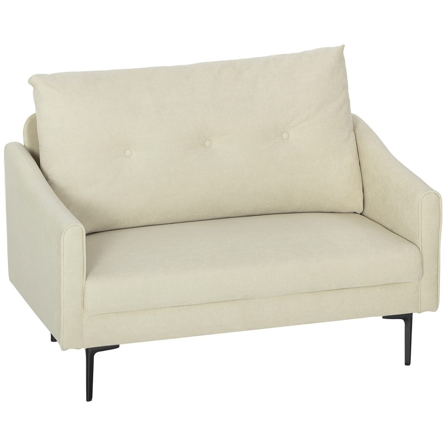 HOMCOM Sofa 2-Sitzer 124 cm Kleine Couch Dick Gepolstert Polstersofa mit Armlehne, Samtoptik, Getuftetes Loungesofa für Wohnzimmer, Schlafzimmer, Kleinen Raum, Cremeweiß   Aosom von HOMCOM