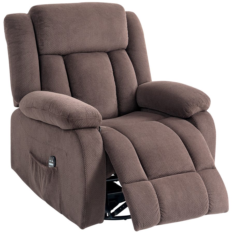 HOMCOM Relaxsessel Fernsehsessel mit Vibrationsmassage, Heizfunktion Drehbar Massagesessel mit Liegefunktion, Wippfunktion, 5 Modi, TV Sessel mit Fernbedienung, Seitentasche für Wohnzimmer, Braun   Aosom von HOMCOM