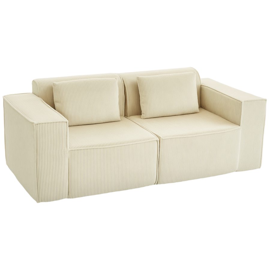 HOMCOM 3-Sitzer Sofa, 202 cm Cloud-Couch ohne Gestell Loungesofa mit 2 Lendenkissen, Breite Armlehnen, Tiefer Sitzfläche, Gepolstert Polstersofa mit Cordoptik für Wohnzimmer, Schlafzimmer, Beige   Aosom von HOMCOM