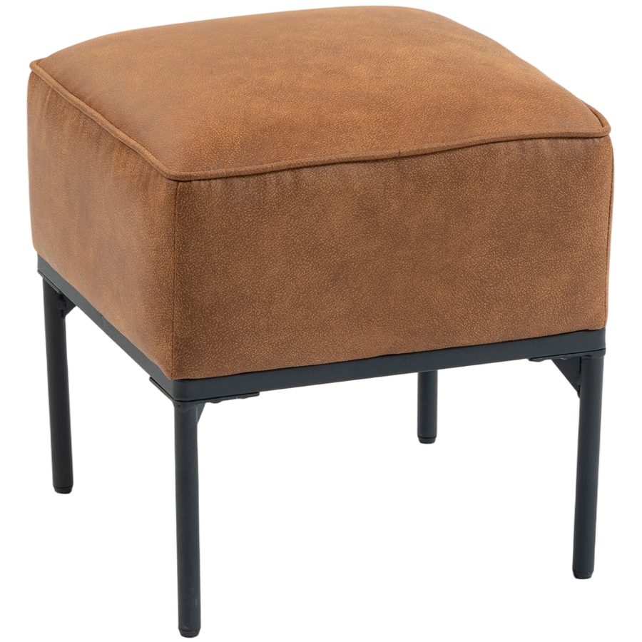 HOMCOM Fußhocker Wohnzimmer, niedriger gepolsterter Hocker mit PU-Bezug und Stahlbeinen, dick gepolstert, moderner Stil, Ottomane für Schlafzimmer, Sofa, Marrón   Aosom von HOMCOM