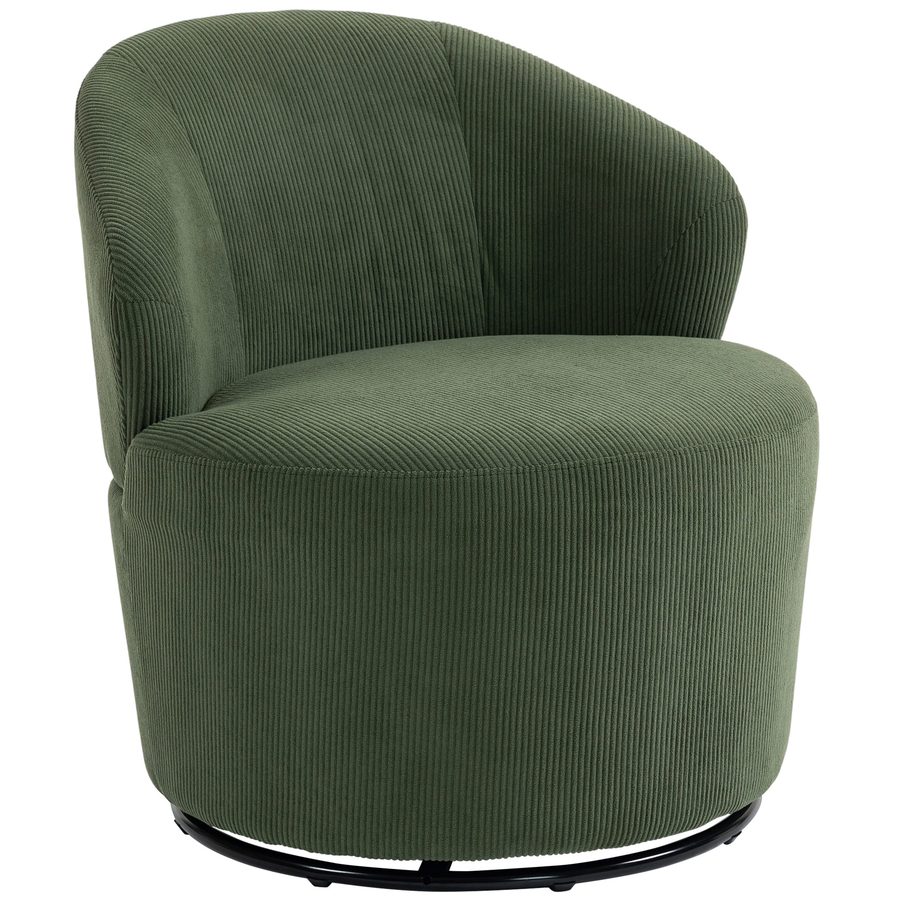 HOMCOM Sessel Drehbar Loungesessel mit Breitem Sitz Moderner Polstersessel mit Geschwungene Rückenlehne und Dicker Polsterung Relaxsessel mit Cord-Optik für Wohnzimmer, Schlafzimmer, Grün   Aosom von HOMCOM