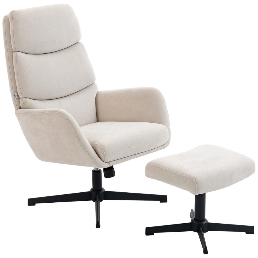 HOMCOM Relaxsessel mit Hocker, Sessel mit hoher Rückenlehne, Loungesessel mit Wippfunktion Leinenoptik Metallsockel, Polstersessel für Wohnzimmer, Schlafzimmer, Beige   Aosom von HOMCOM