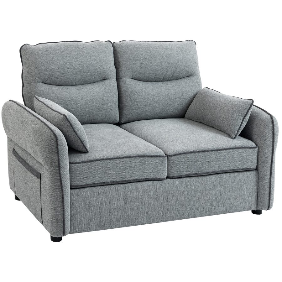 HOMCOM 2-Sitzer-Sofa, Wohnzimmersofa aus ägyptischem Samt 136 cm, 2 Kissen, gepolsterte Sitz- und Rückenfläche, Seitentasche, moderner Stil, Sofa für Schlafzimmer, Wohnung, kleine Räume, grau   Aosom von HOMCOM