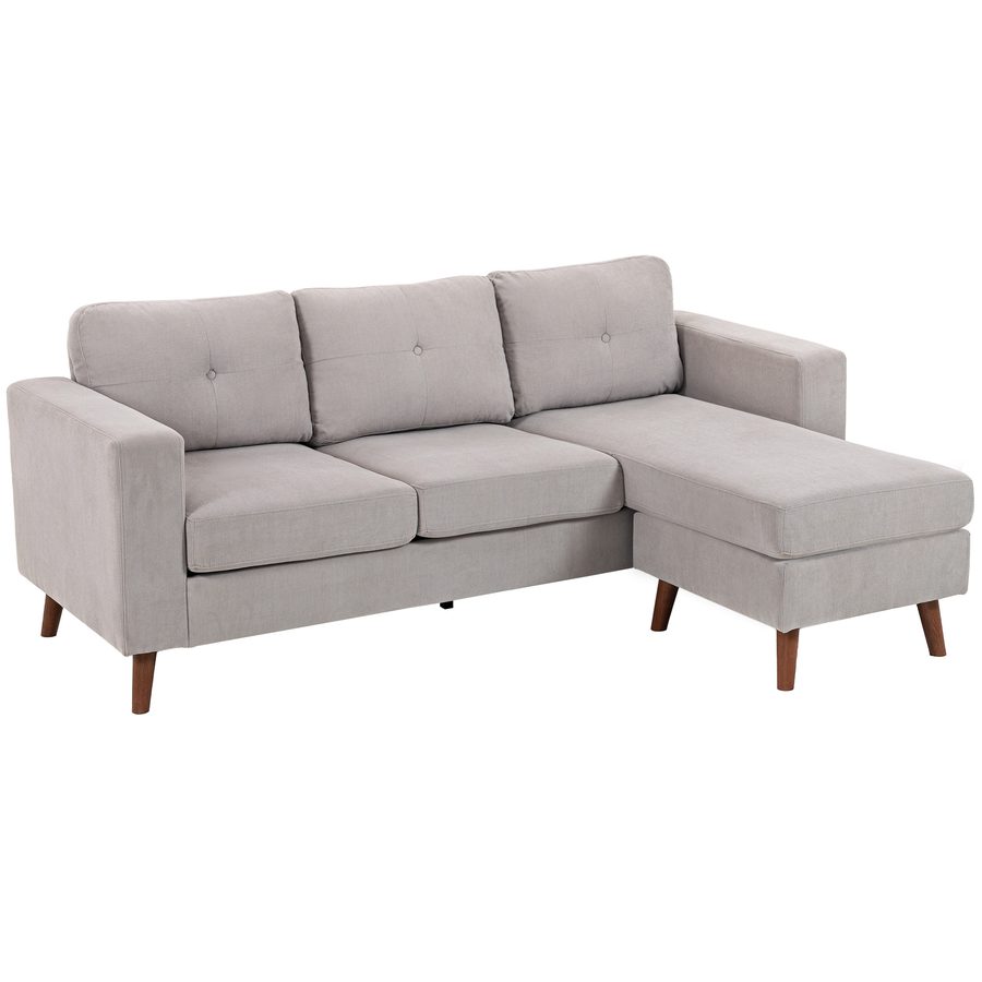 HOMCOM wendbares Ecksofa aus Kordvelours, 192 cm, modulares 3‑Sitzer‑L‑Sofa mit Ottomane, Stahlrahmen, modernes Design, für Wohnzimmer, Wohnung, kleiner Raum, hellgrau   Aosom von HOMCOM