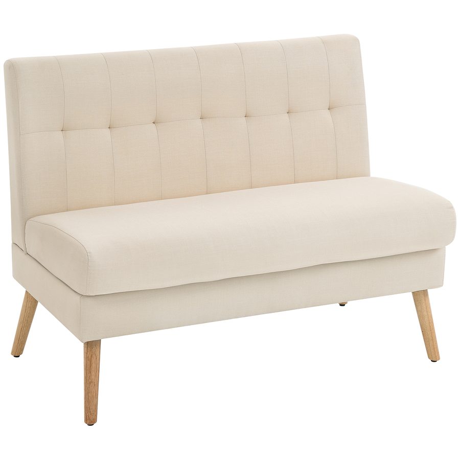 HOMCOM Sofa 2 Sitzer Couch mit Leinenoptik, Getuftete Rückenlehne Kleine Polstersofa Modern 118 cm Gepolstert Doppelsofa mit Holzbeine für Wohnzimmer, Kleine Räume, Beige   Aosom von HOMCOM