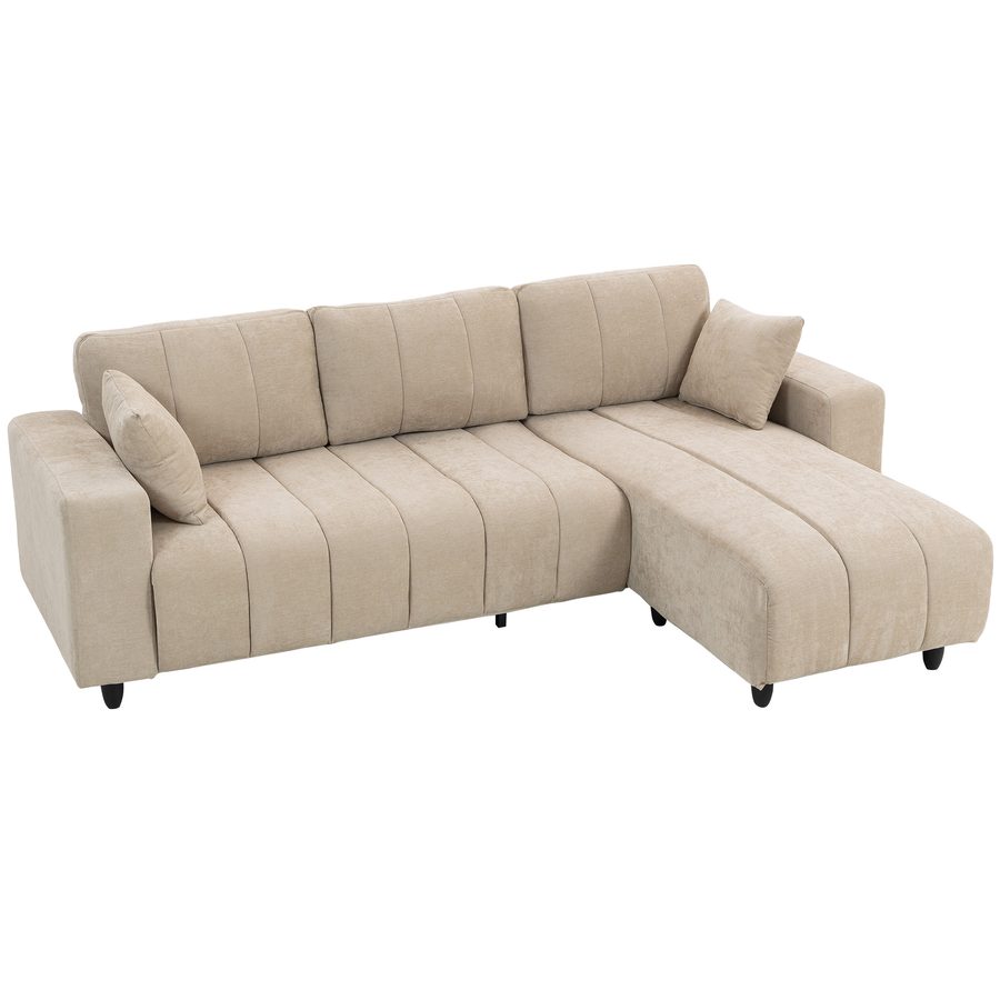 HOMCOM Ecksofa, 3 Sitzer Couch mit umkehrbarer Chaiselongue, Kissen, Sofa in L-Form, Gepolstert Eckcouch mit Leinen-Optik für Wohnzimmer, Schlafzimmer 242 x 156 x 87 cm, Beige   Aosom von HOMCOM