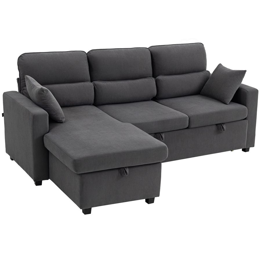 HOMCOM Verstellbares Bettsofa, L-förmiges Gästesofa mit Bettfunktion, Stauraum, Kissen, für Wohnzimmer, Gästezimmer, Grau   Aosom von HOMCOM