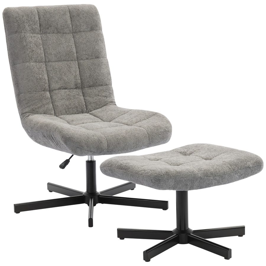 HOMCOM Relaxsessel mit Fußhocker, drehbar 360°, Velours, höhenverstellbar, Rückenlehne 4-fach (bis 135°), gepolstert, Grau   Aosom von HOMCOM