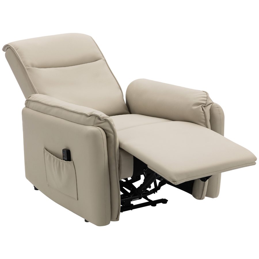 HOMCOM Relaxsessel, Fernsehsessel mit Liegefunktion, Knetmassage, TV-Sessel mit Fußteil, Kunstleder Massagesessel mit Fernbedienung, Seitentasche für Wohnzimmer, Schlafzimmer Beige   Aosom von HOMCOM