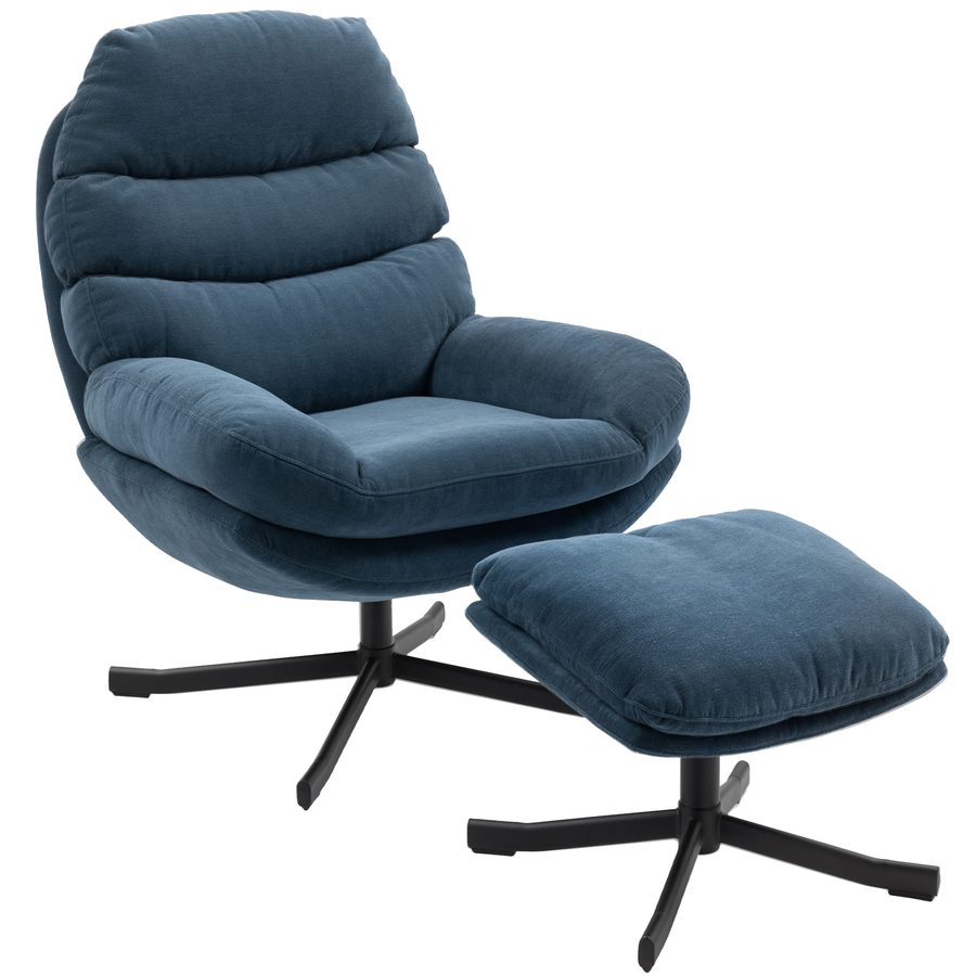 HOMCOM Relaxsessel mit Hocker Sessel Loungesessel mit Chenille-Optik breiter Sitzfläche Drehbar Polstersessel Armlehnensessel für Wohnzimmer, Schlafzimmer, Blau   Aosom von HOMCOM