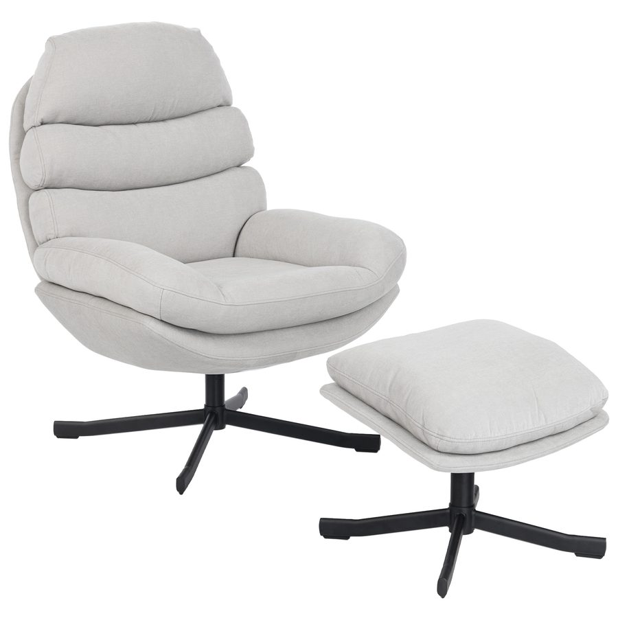 HOMCOM Relaxsessel mit Hocker Sessel Loungesessel mit Chenille-Optik breiter Sitzfläche Drehbar Polstersessel Armlehnensessel für Wohnzimmer, Schlafzimmer, Creme   Aosom von HOMCOM