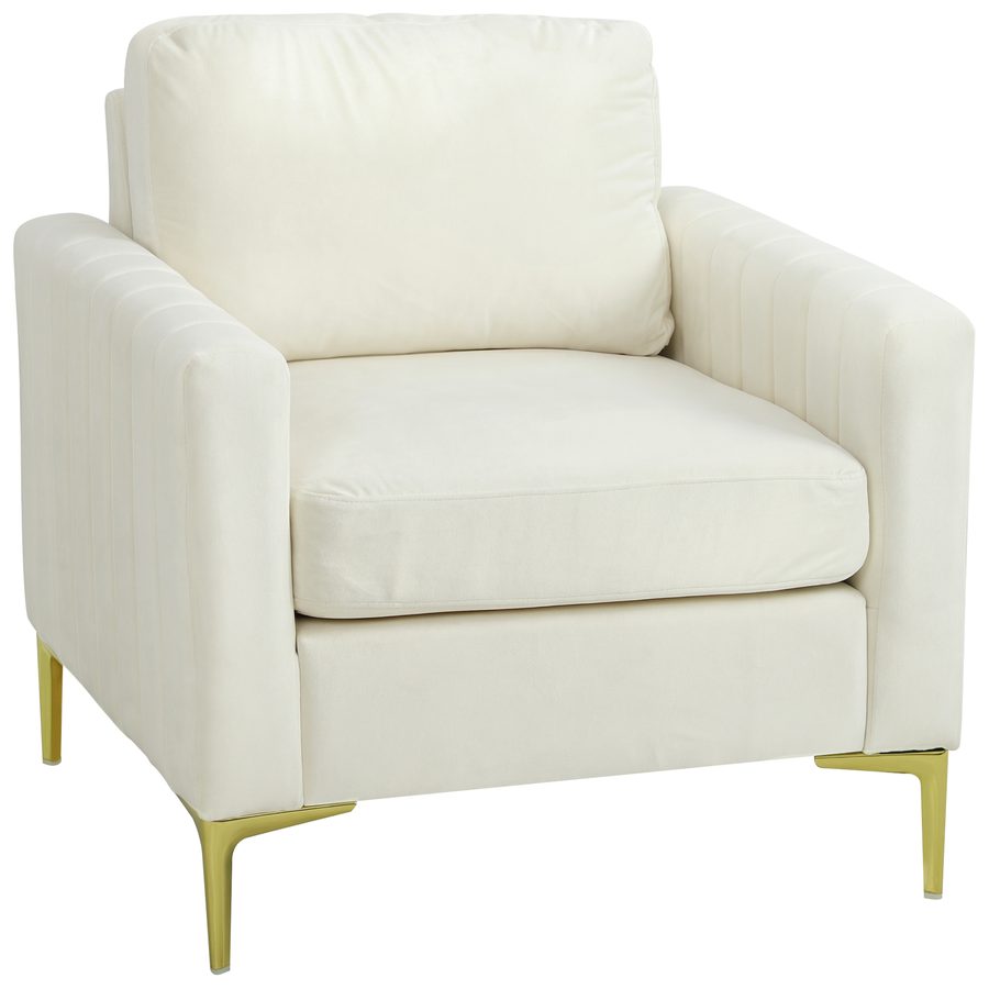 HOMCOM Sessel für Wohnzimmer, Relaxsessel 81 cm, Samtbezug, dicke Polster, Metallbeine, Holzgestell, für Wohn-/Schlafzimmer und Büro, Creme   Aosom von HOMCOM
